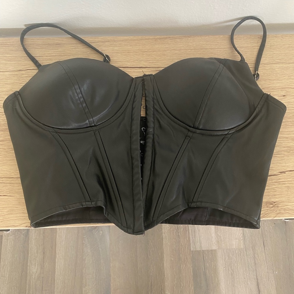Black leather corset top